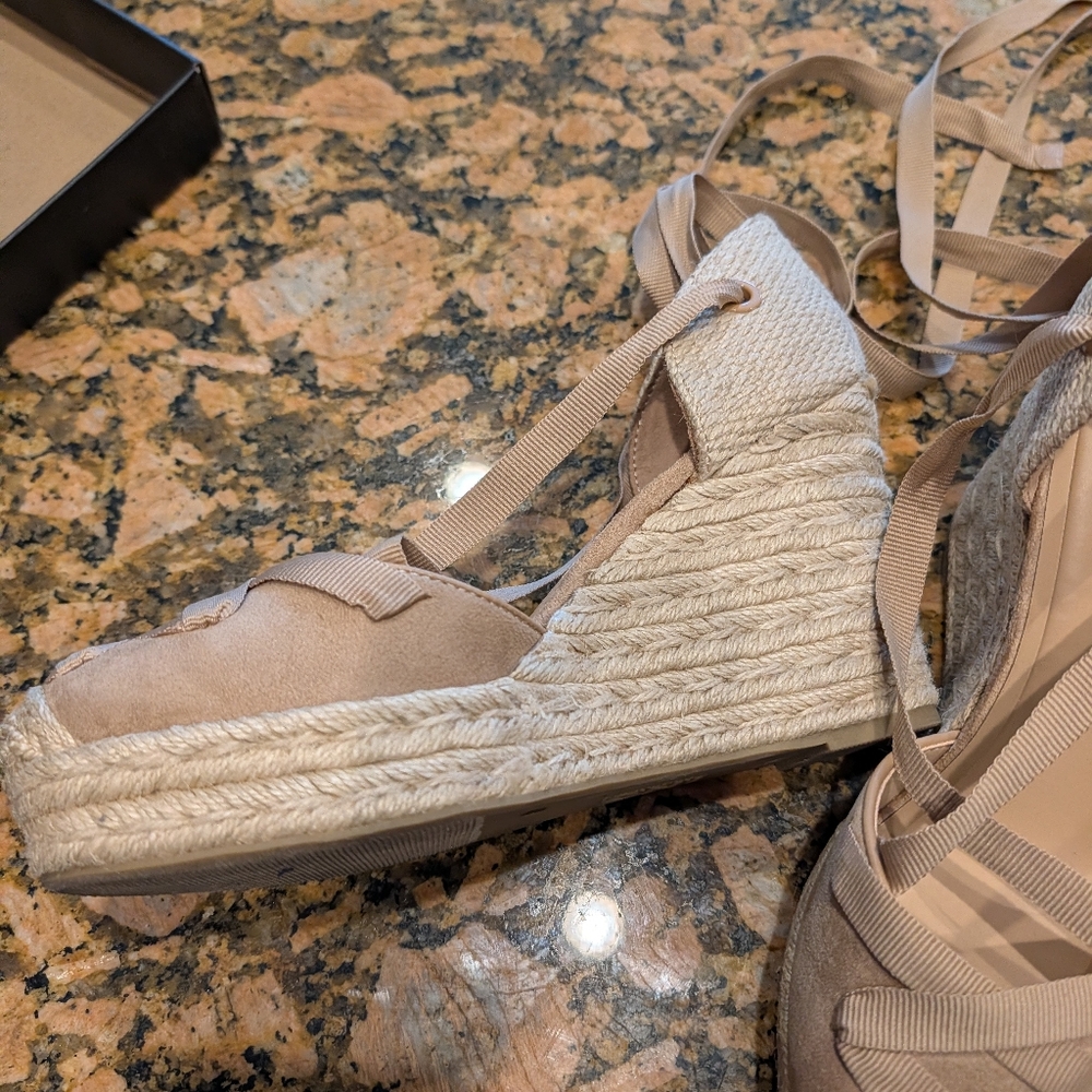 INC International Concepts Beige Espadrille Wedge Sandals with Ankle Wrap - Picture 4 of 6